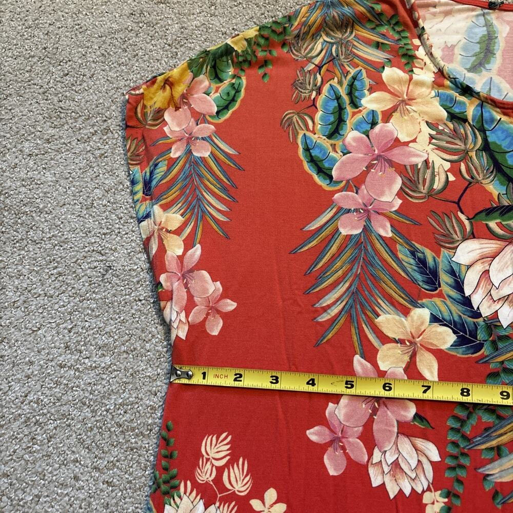 Johnny Was RAPSODIA Bamboo Blend Maxi Henley Floral Short Sleeve Dress Sz XL - Picture 4 of 7